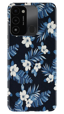 White flowers Blue Background2 Mobile Back Case for Tecno Spark 8C (Design - 15)