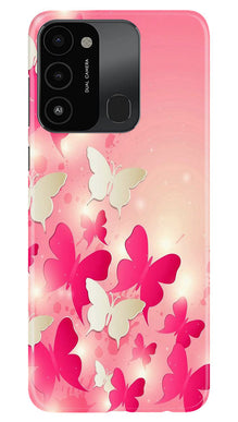 White Pick Butterflies Mobile Back Case for Tecno Spark 8C (Design - 28)