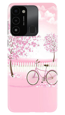 Pink Flowers Cycle Mobile Back Case for Tecno Spark 8C  (Design - 102)