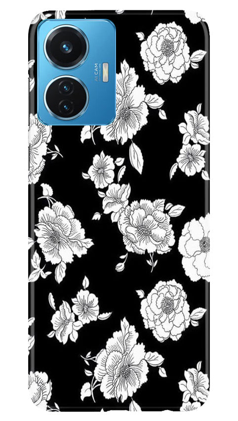 White flowers Black Background Case for Vivo T1 44W