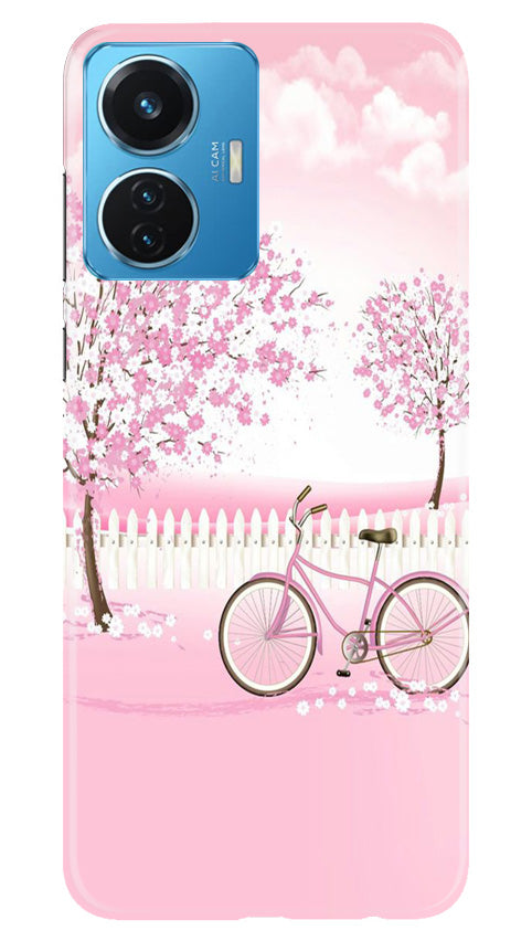 Pink Flowers Cycle Case for Vivo T1 44W  (Design - 102)