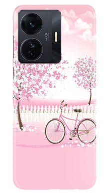 Pink Flowers Cycle Mobile Back Case for Vivo T1 Pro 5G  (Design - 102)