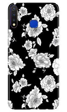 White flowers Black Background Mobile Back Case for Vivo U20 (Design - 9)