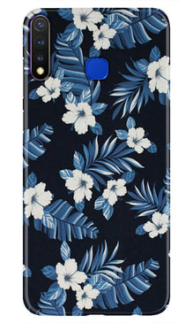 White flowers Blue Background2 Mobile Back Case for Vivo Y19 (Design - 15)