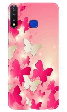 White Pick Butterflies Mobile Back Case for Vivo Y19 (Design - 28)