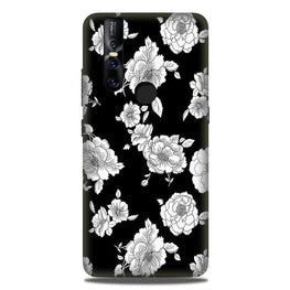 White flowers Black Background Case for Vivo V15