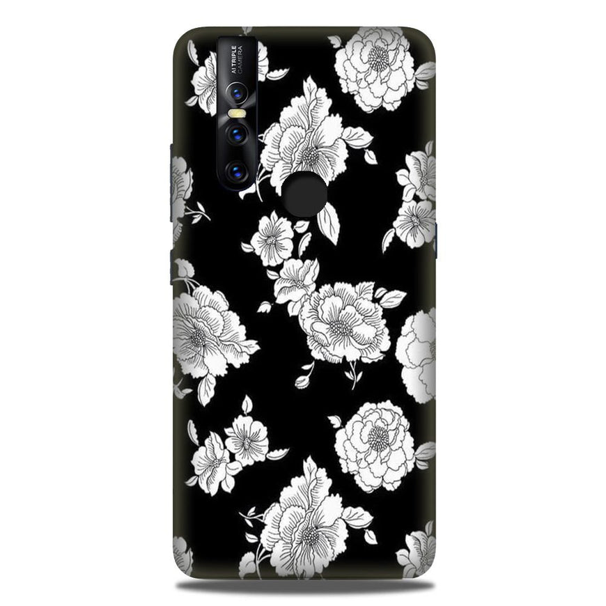 White flowers Black Background Case for Vivo V15