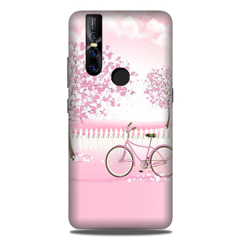 Pink Flowers Cycle Case for Vivo V15  (Design - 102)