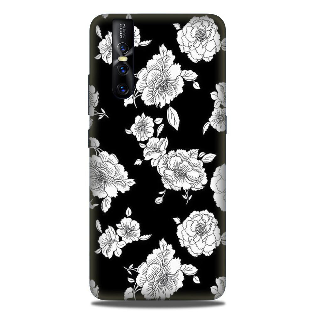 White flowers Black Background Case for Vivo V15 Pro