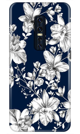White flowers Blue Background Case for Vivo V17 Pro