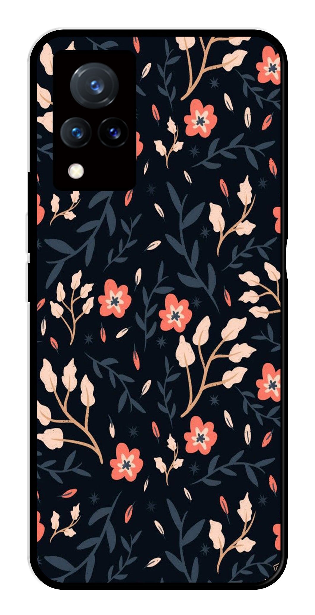 Floral Pattern Metal Mobile Case for Vivo V21   (Design No -10)