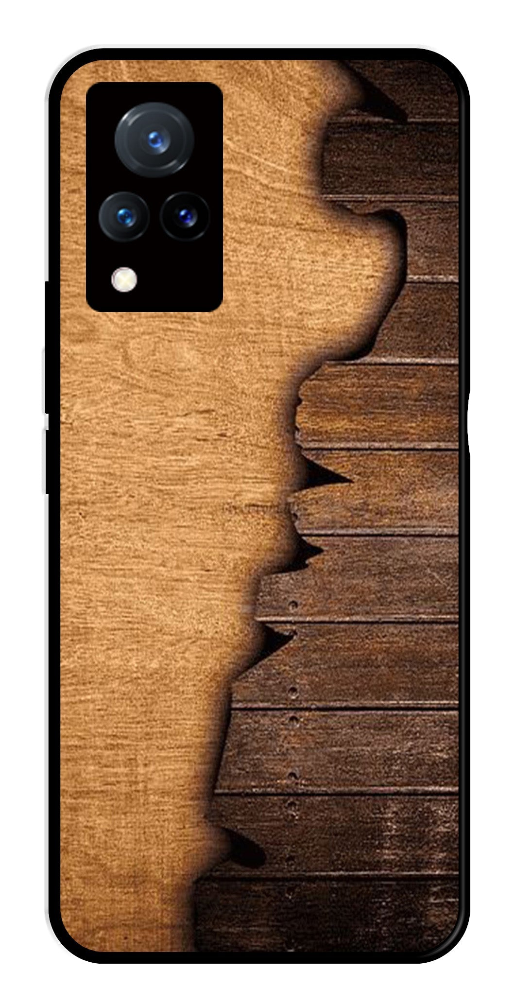 Wooden Design Metal Mobile Case for Vivo V21   (Design No -13)
