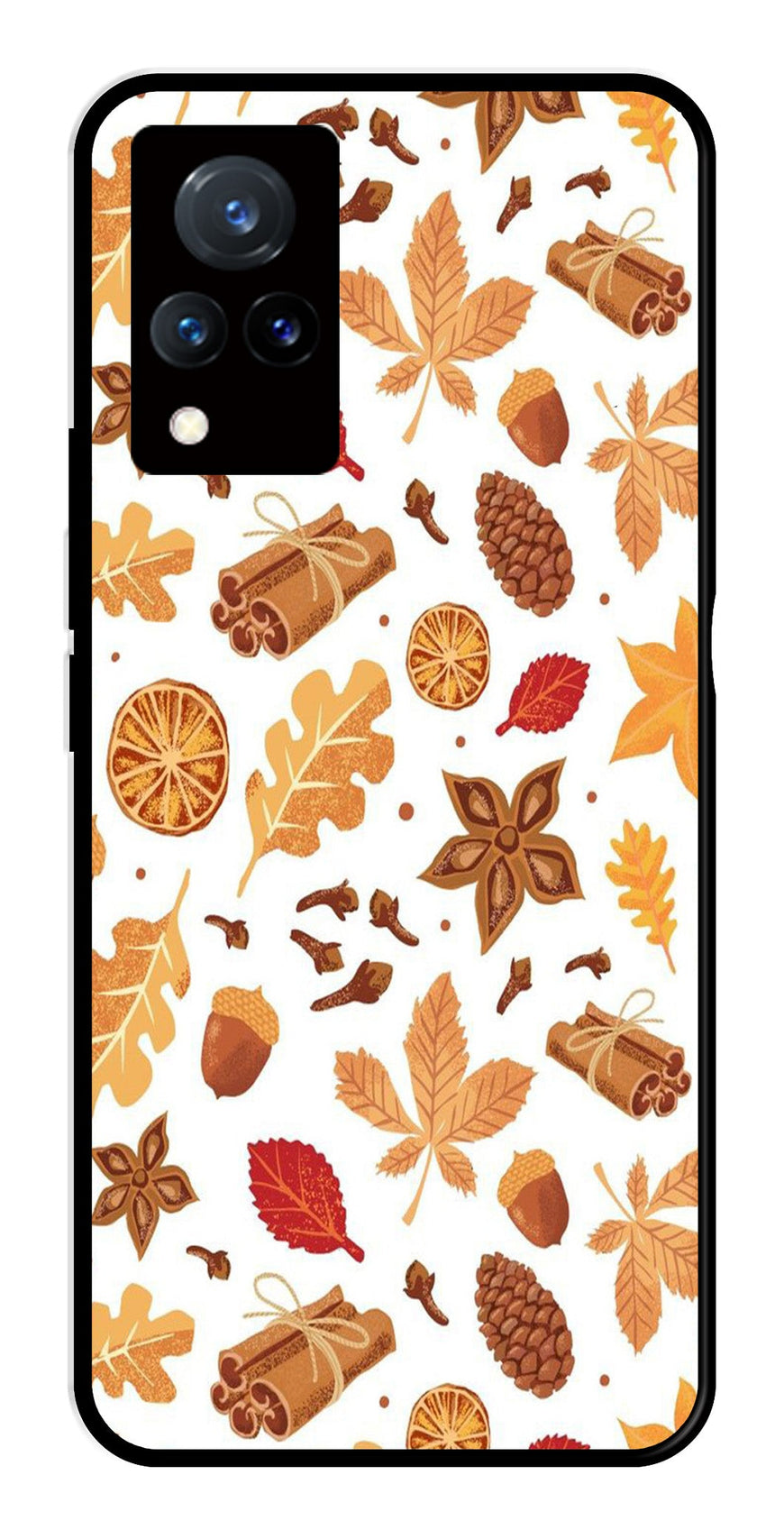 Autumn Leaf Metal Mobile Case for Vivo V21   (Design No -19)