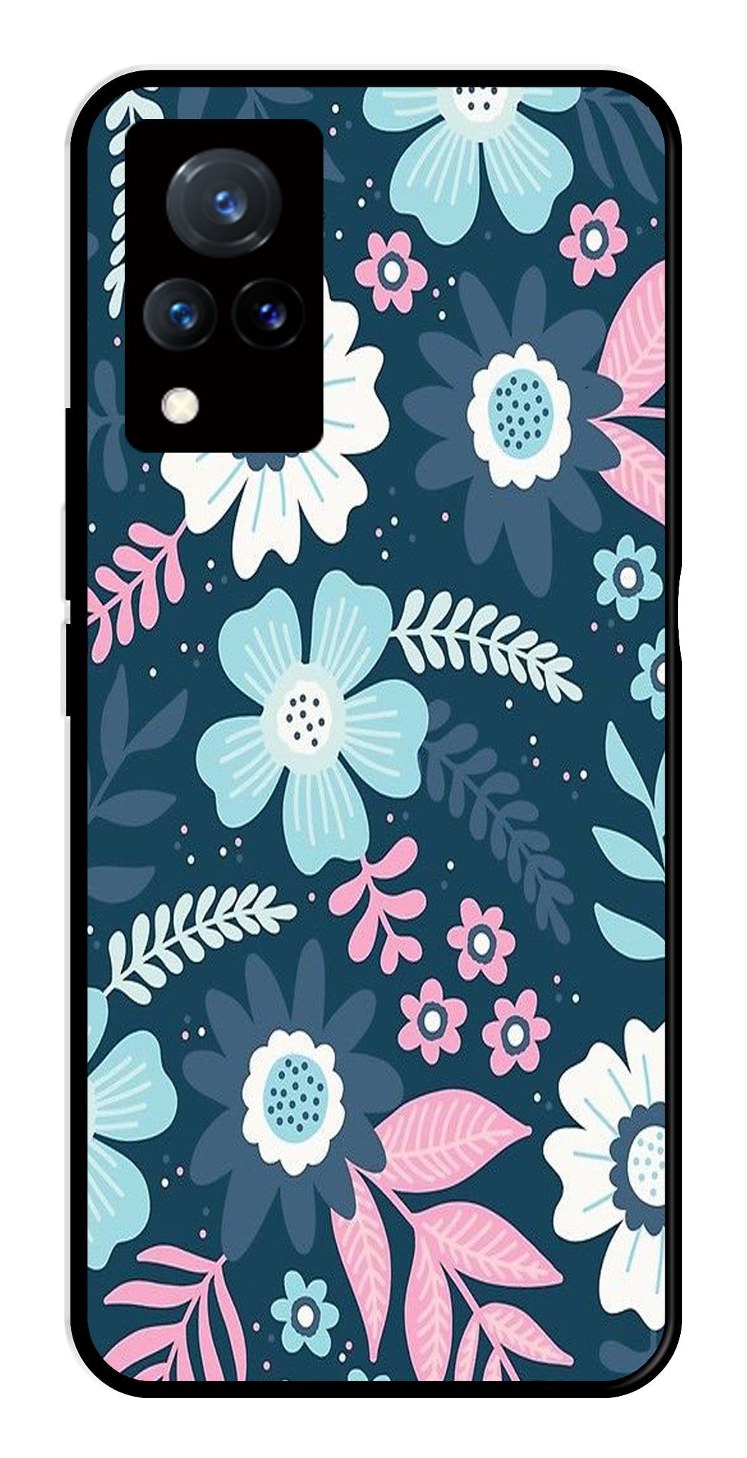 Flower Leaves Design Metal Mobile Case for Vivo V21   (Design No -50)