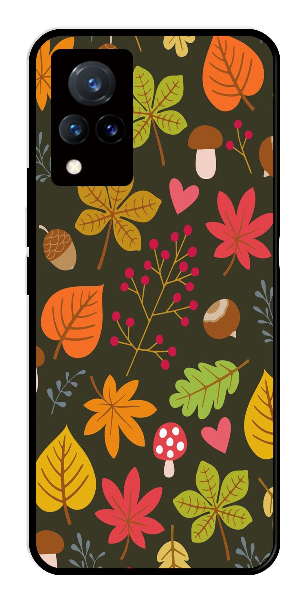 Leaves Design Metal Mobile Case for Vivo V21   (Design No -51)