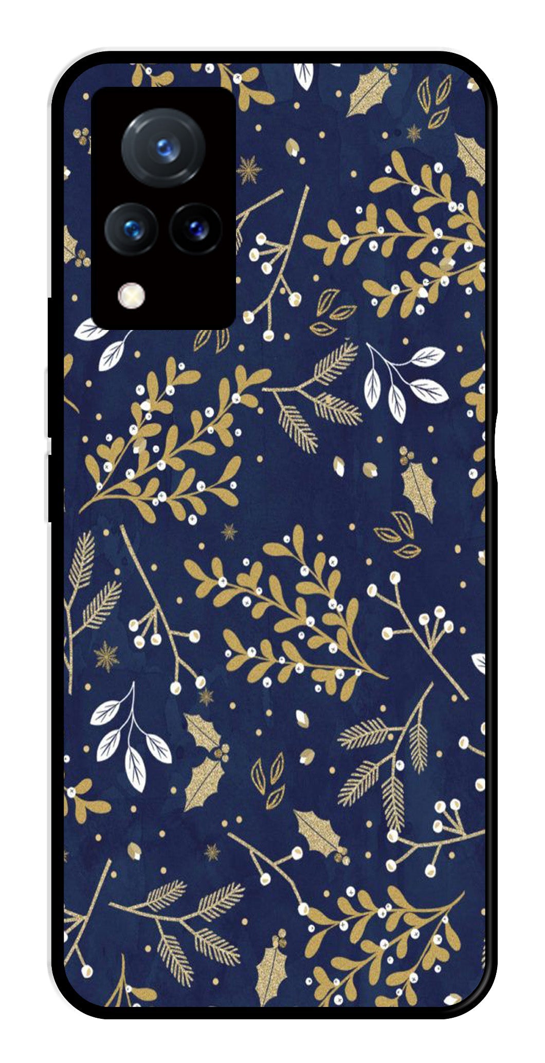 Floral Pattern  Metal Mobile Case for Vivo V21   (Design No -52)