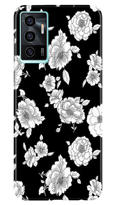 White flowers Black Background Case for Vivo V23E 5G