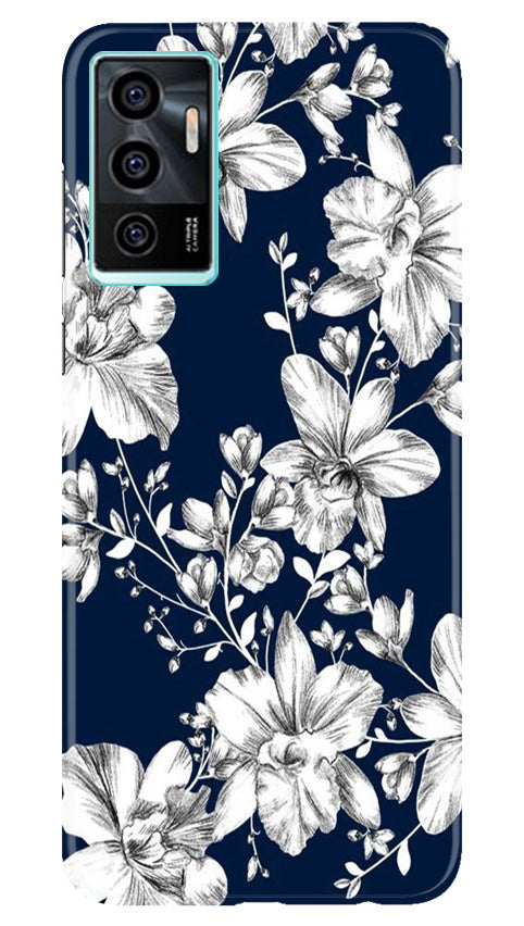 White flowers Blue Background Case for Vivo V23E 5G