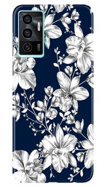 White flowers Blue Background Mobile Back Case for Vivo V23E 5G (Design - 14)