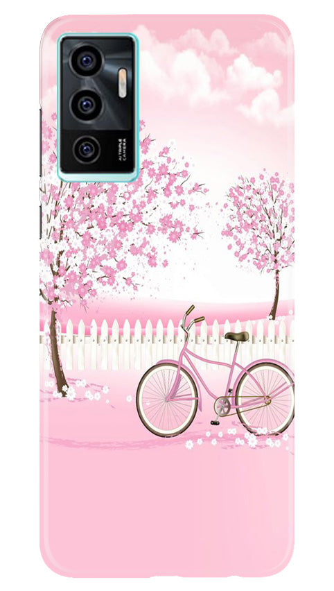 Pink Flowers Cycle Case for Vivo V23E 5G(Design - 102)