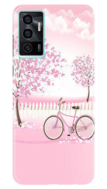 Pink Flowers Cycle Mobile Back Case for Vivo V23E 5G  (Design - 102)