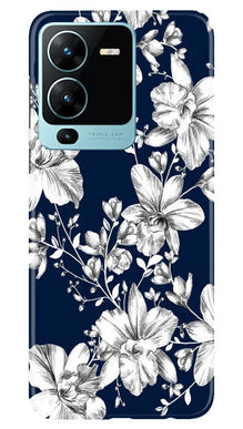 White flowers Blue Background Mobile Back Case for Vivo V25 Pro 5G (Design - 14)