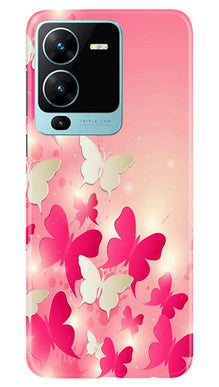 White Pick Butterflies Mobile Back Case for Vivo V25 Pro 5G (Design - 28)