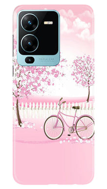 Pink Flowers Cycle Mobile Back Case for Vivo V25 Pro 5G  (Design - 102)