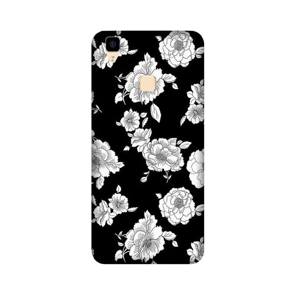 White flowers Black Background Case for Vivo V3