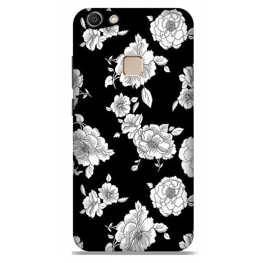 White flowers Black Background Case for Vivo V7 Plus