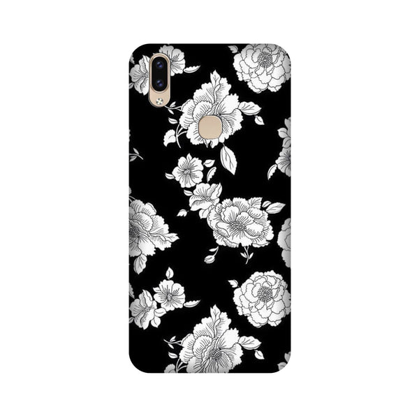 White flowers Black Background Case for Vivo V9 pro