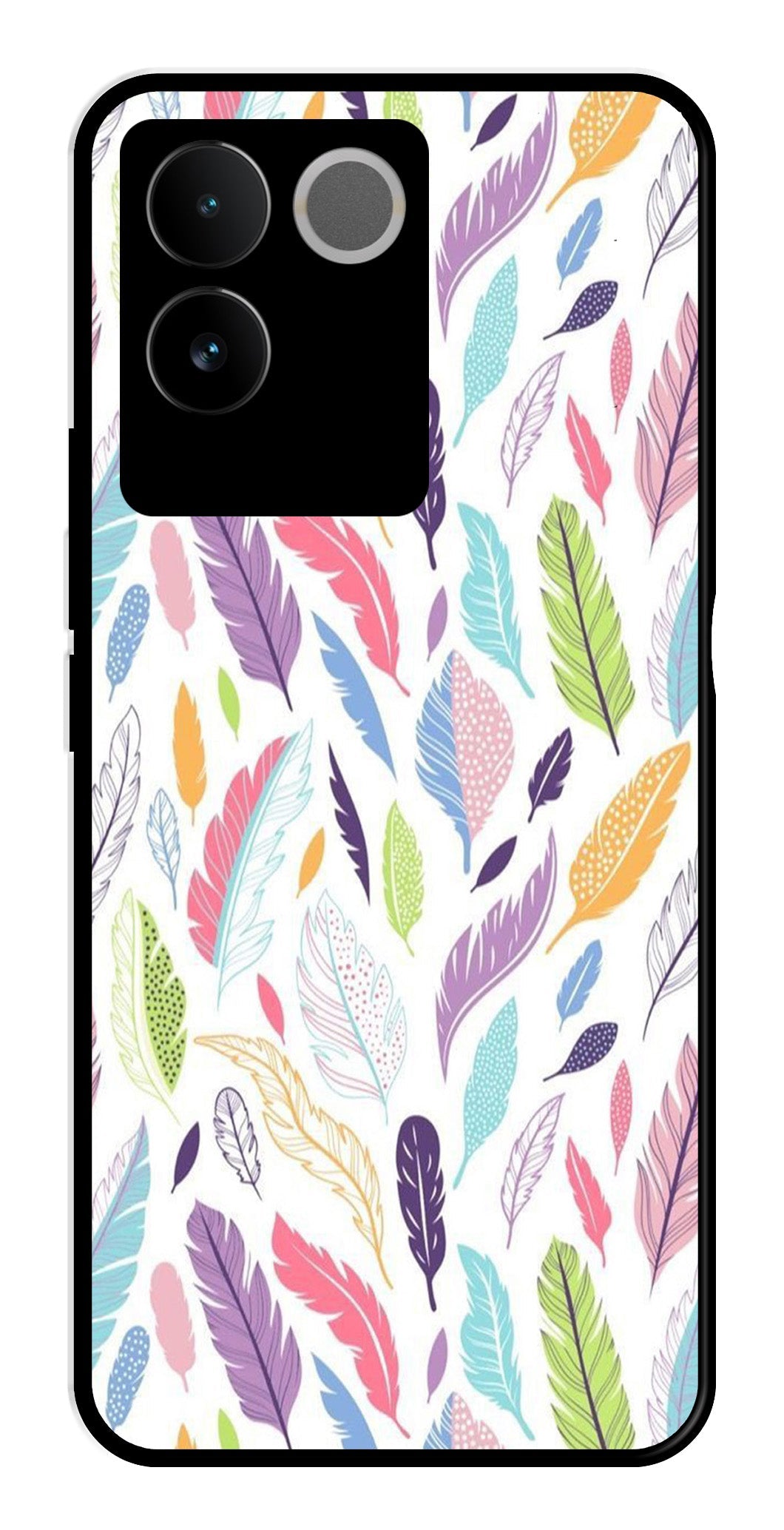 Colorful Feathers Metal Mobile Case for Vivo T2 Pro   (Design No -06)