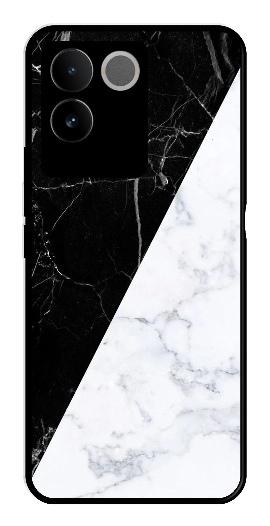 Black White Marble Design Metal Mobile Case for Vivo T2 Pro   (Design No -09)