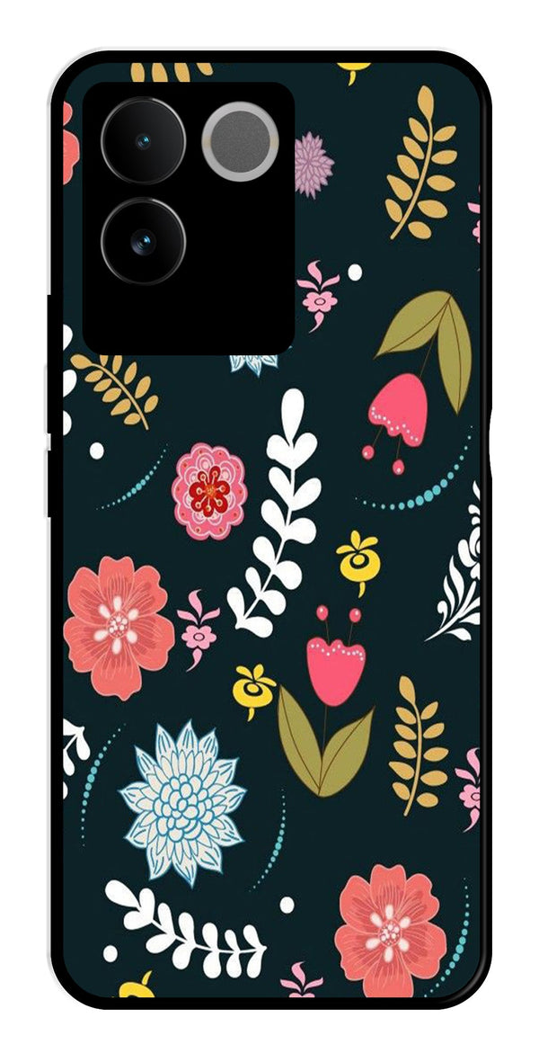 Floral Pattern2 Metal Mobile Case for Vivo T2 Pro   (Design No -12)