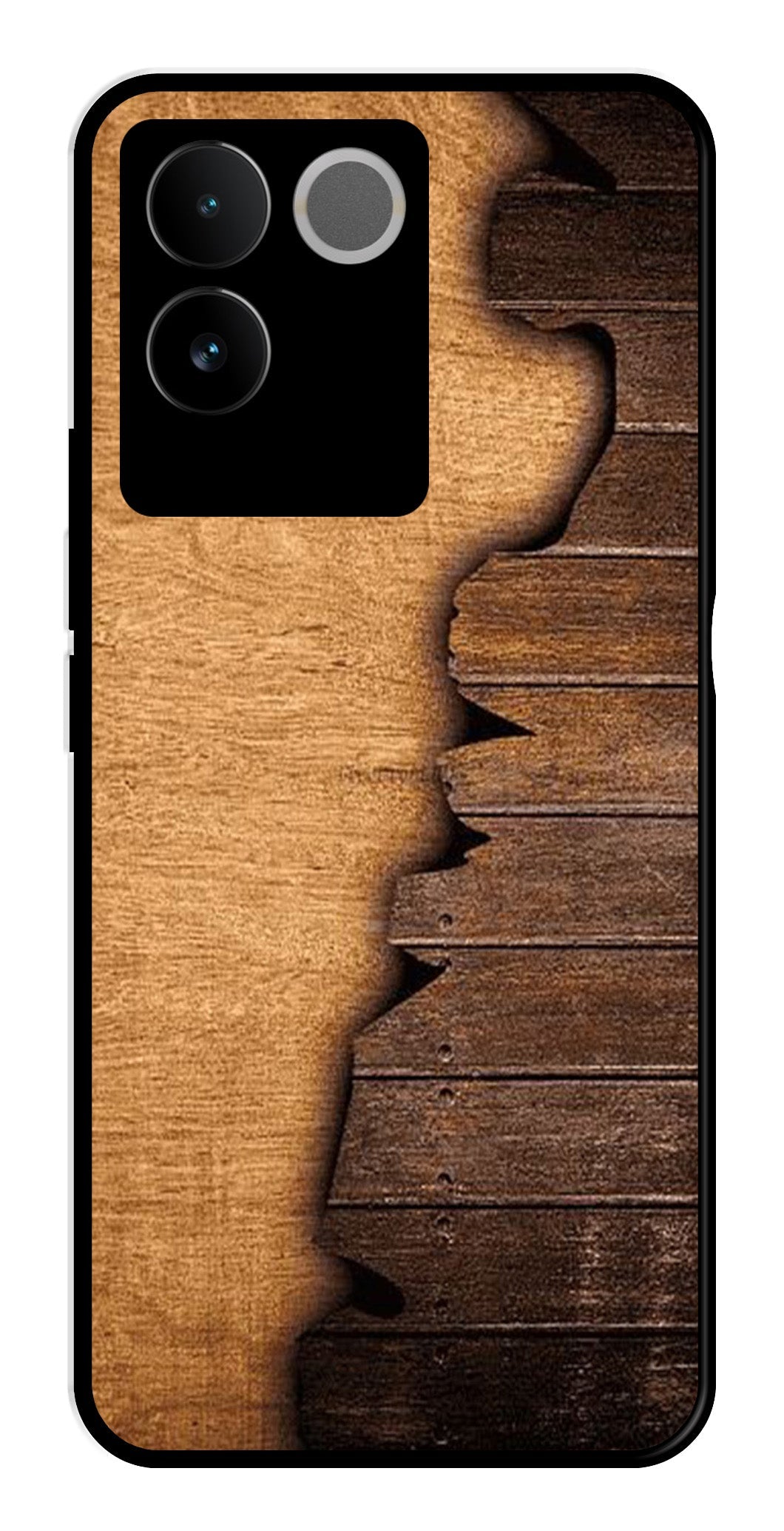 Wooden Design Metal Mobile Case for Vivo T2 Pro   (Design No -13)
