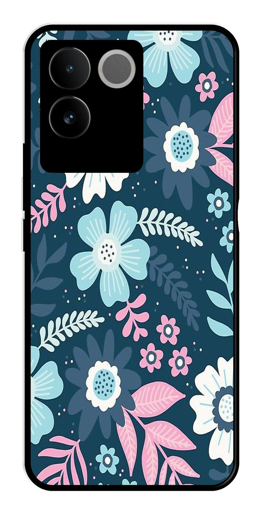 Flower Leaves Design Metal Mobile Case for Vivo T2 Pro   (Design No -50)