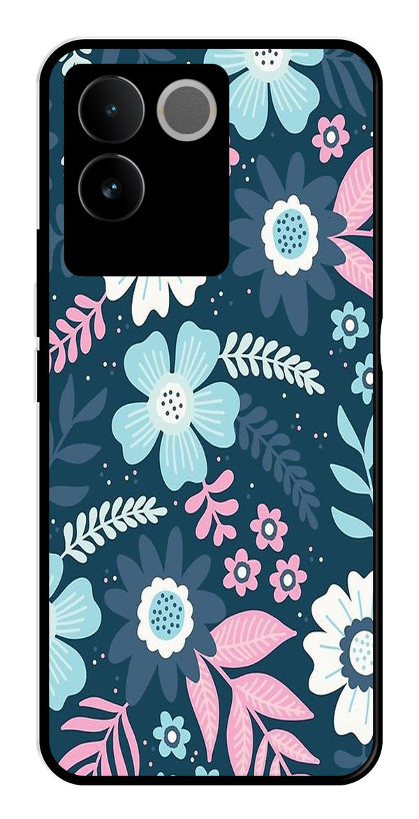 Flower Leaves Design Metal Mobile Case for Vivo iQOO Z7 Pro   (Design No -50)