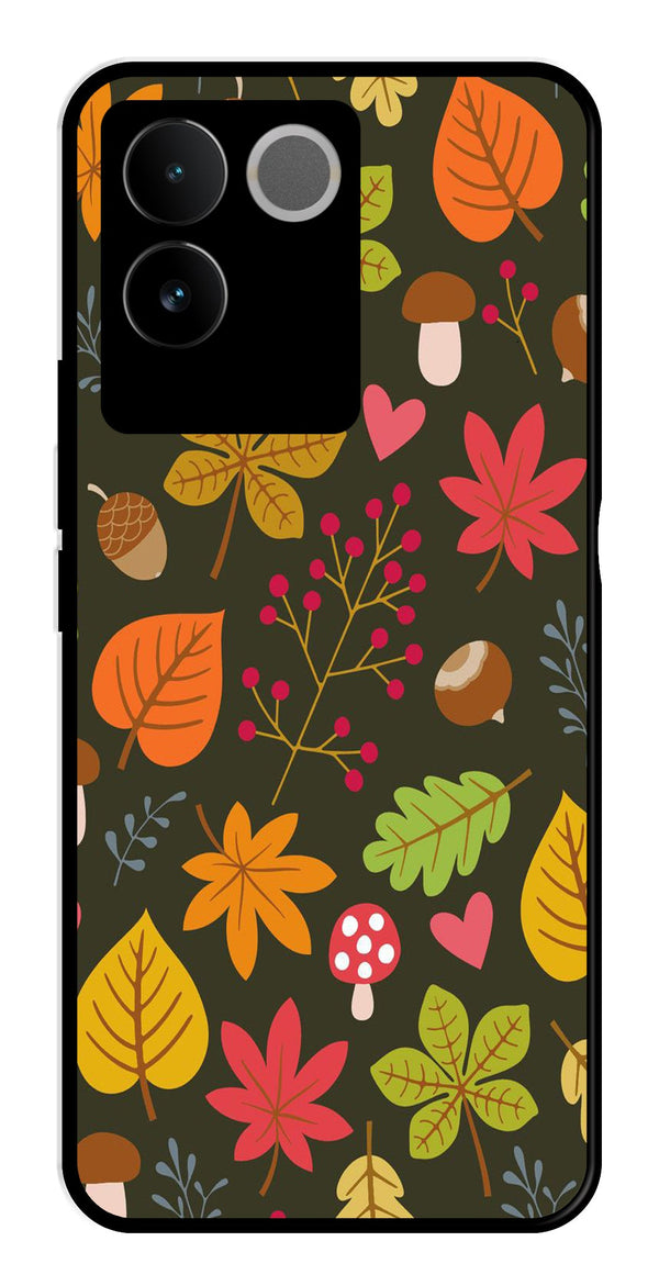 Leaves Design Metal Mobile Case for Vivo T2 Pro   (Design No -51)