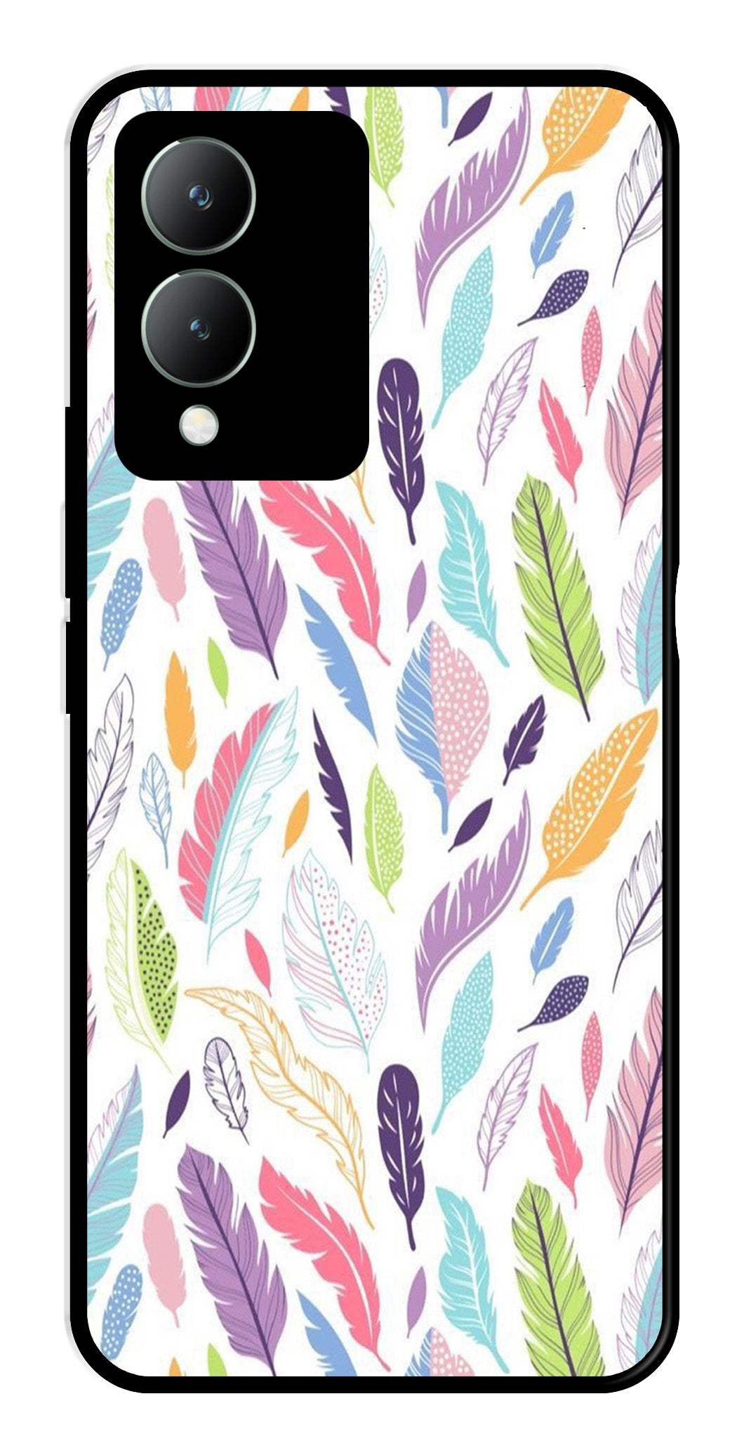 Colorful Feathers Metal Mobile Case for Vivo Y17s   (Design No -06)