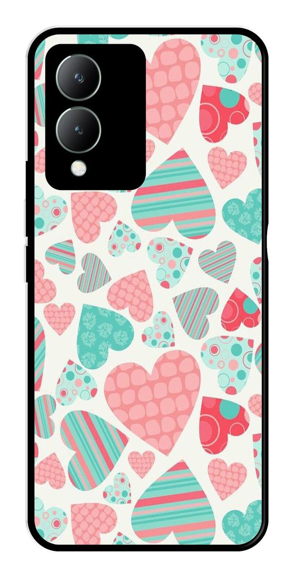 Hearts Pattern Metal Mobile Case for Vivo Y17s   (Design No -22)