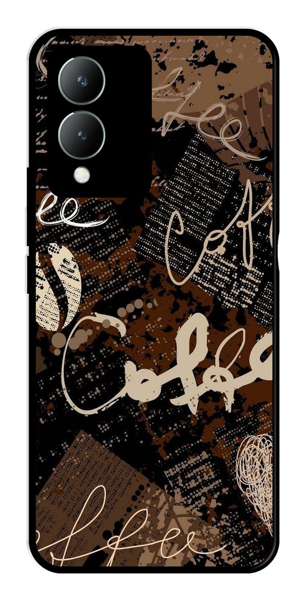 Coffee Pattern Metal Mobile Case for Vivo Y17s   (Design No -37)