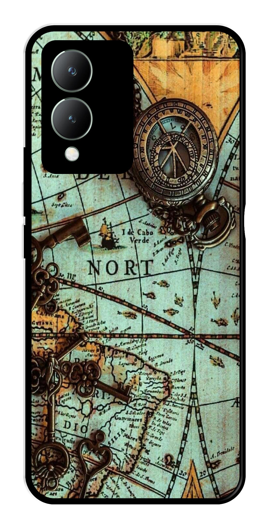 Map Design Metal Mobile Case for Vivo Y17s   (Design No -54)