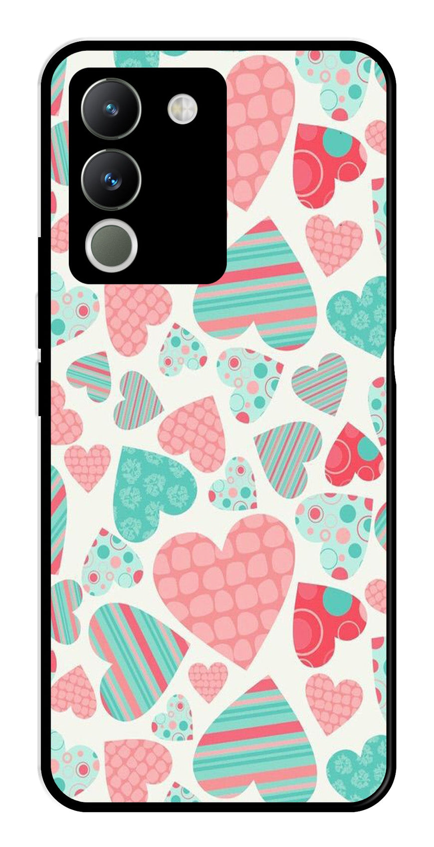 Hearts Pattern Metal Mobile Case for Vivo Y200   (Design No -22)