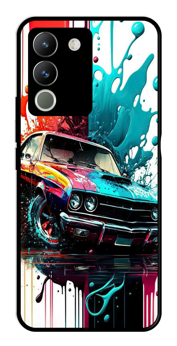 Vintage Car Metal Mobile Case for Vivo Y200   (Design No -29)