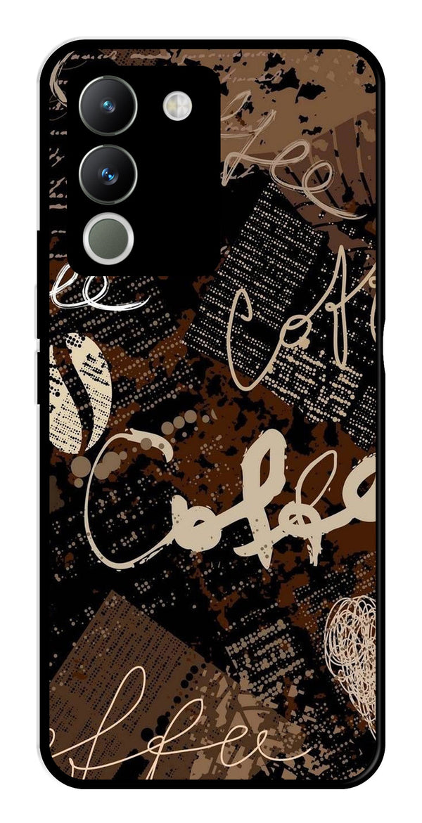 Coffee Pattern Metal Mobile Case for Vivo Y200   (Design No -37)