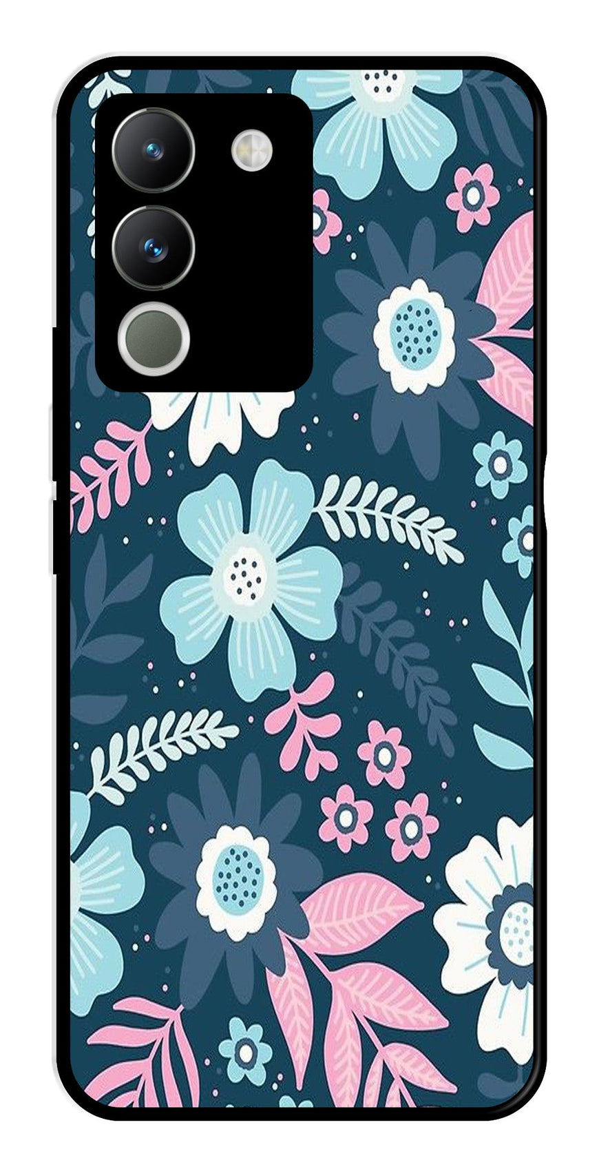 Flower Leaves Design Metal Mobile Case for Vivo Y200   (Design No -50)