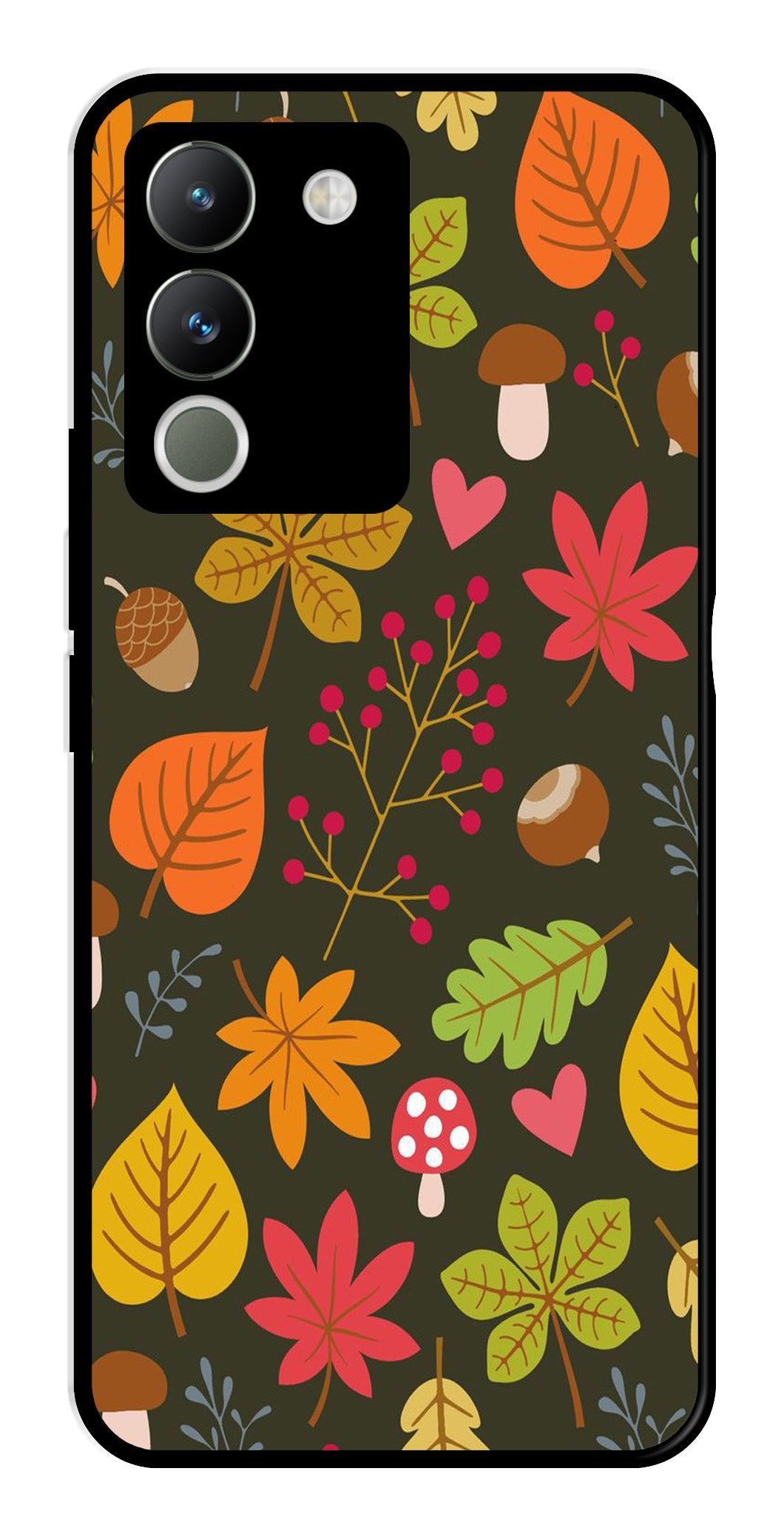 Leaves Design Metal Mobile Case for Vivo Y200   (Design No -51)