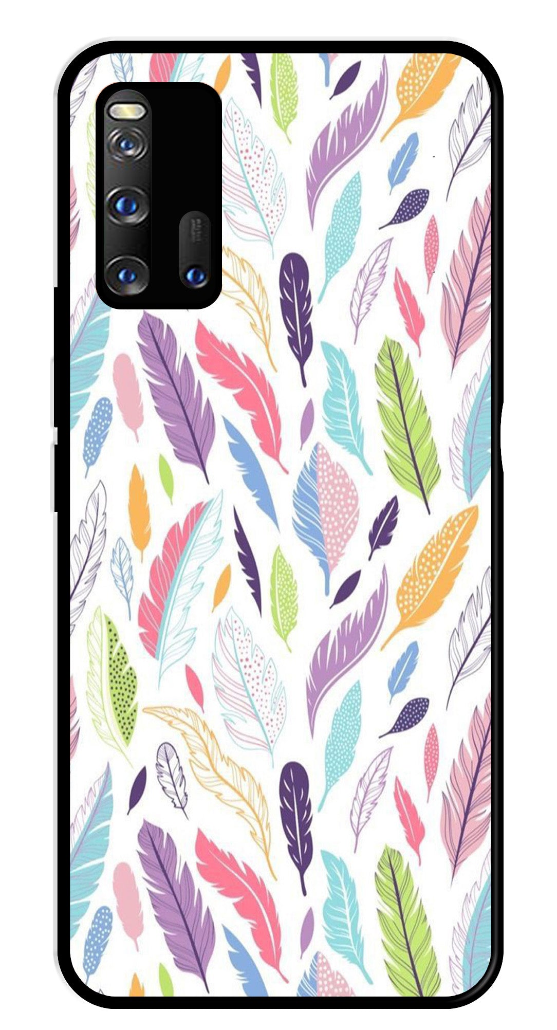Colorful Feathers Metal Mobile Case for iQOO 3 5G   (Design No -06)