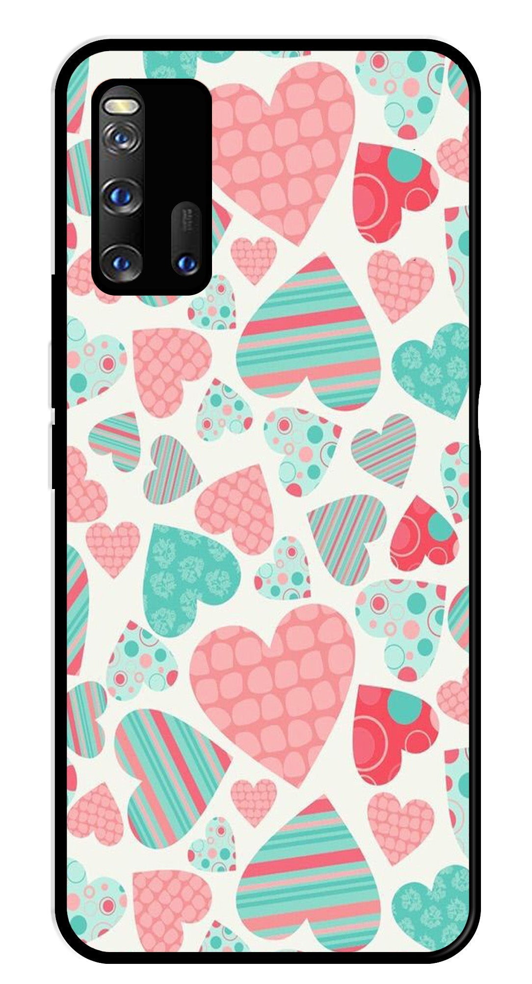 Hearts Pattern Metal Mobile Case for iQOO 3 5G   (Design No -22)