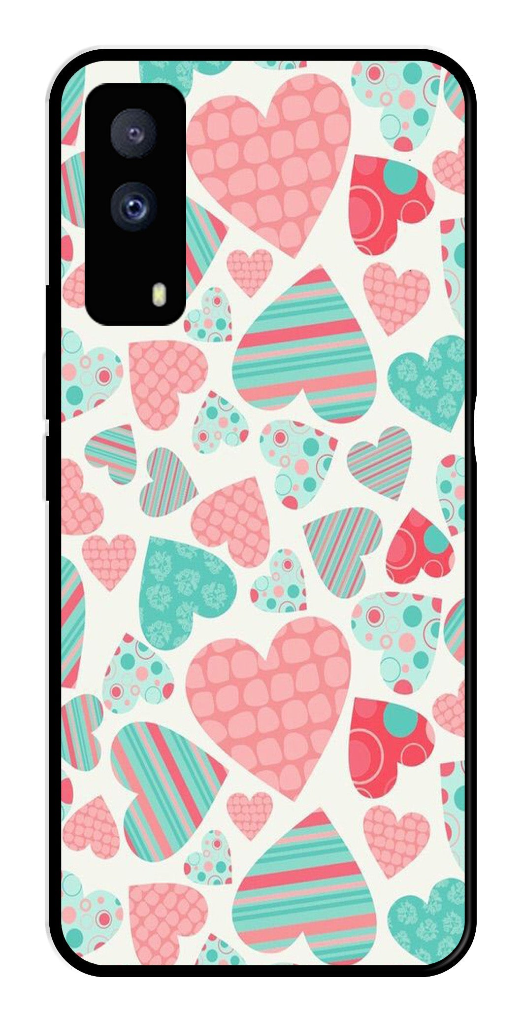 Hearts Pattern Metal Mobile Case for iQOO Z5X 5G   (Design No -22)